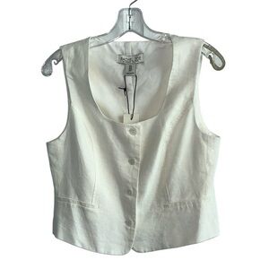 Rachel Zoe White Linen Blend Button Front Vest Size 4 NWT